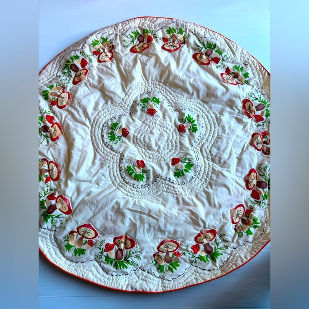 Vintage Round Mushroom Hand Painted Table Cover